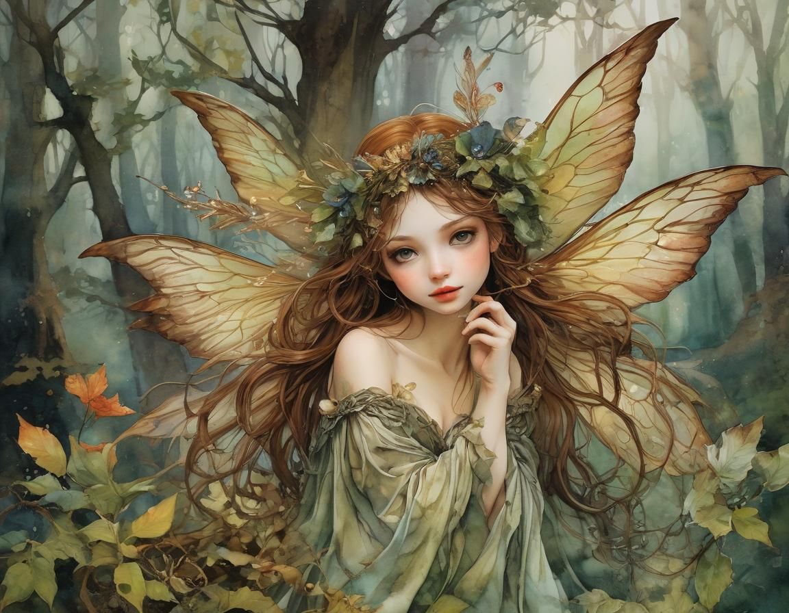 Enchanting Woodland Fairy in Classic Illustration Style