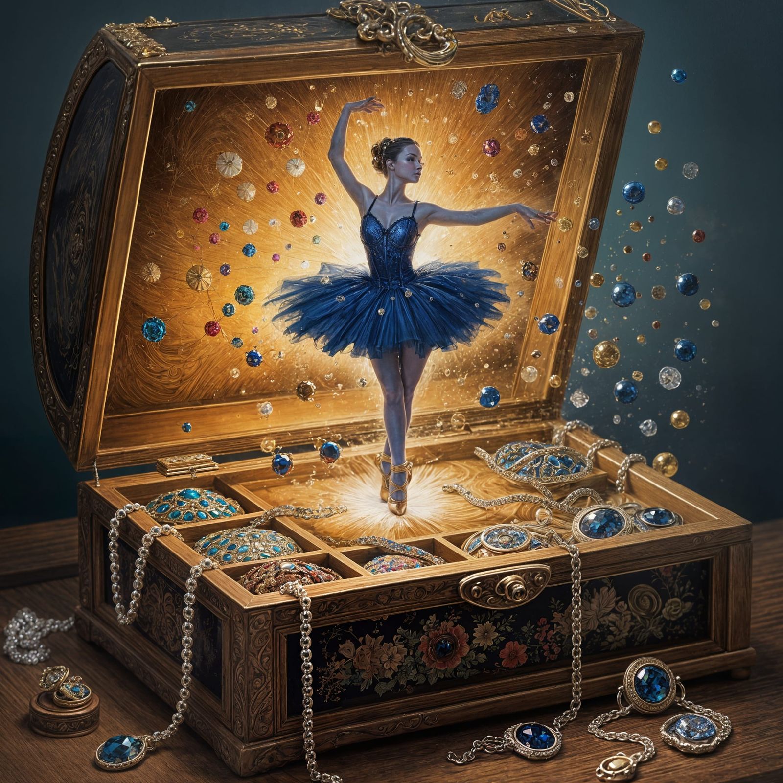 Elegant Ballerina Twirls Inside Ornate Jewelry Box