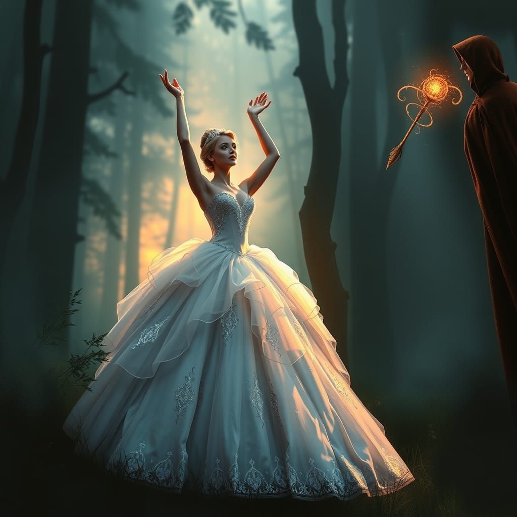 Cinderella in Mystical Forest, Digital Art