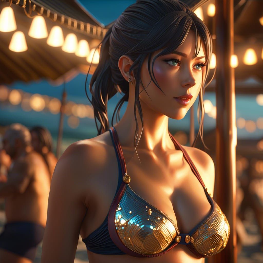 Anime girl wearing bikini on beach