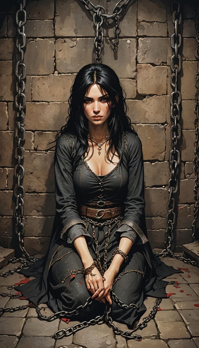 Woman in Chains: Medieval Dungeon Scene