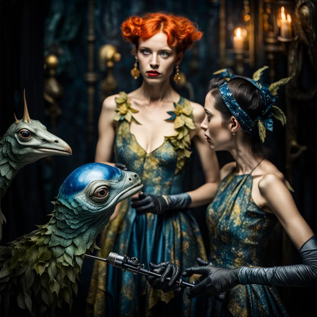 Surreal Restaurant Scene with Exotic Aliens in Celebration