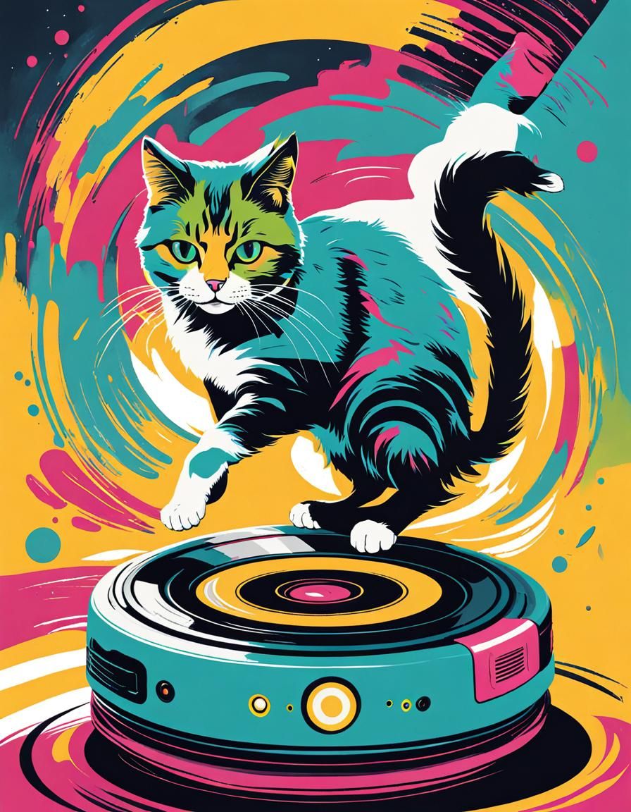 Cat Rides Roomba: Illustrated Movie Poster Art