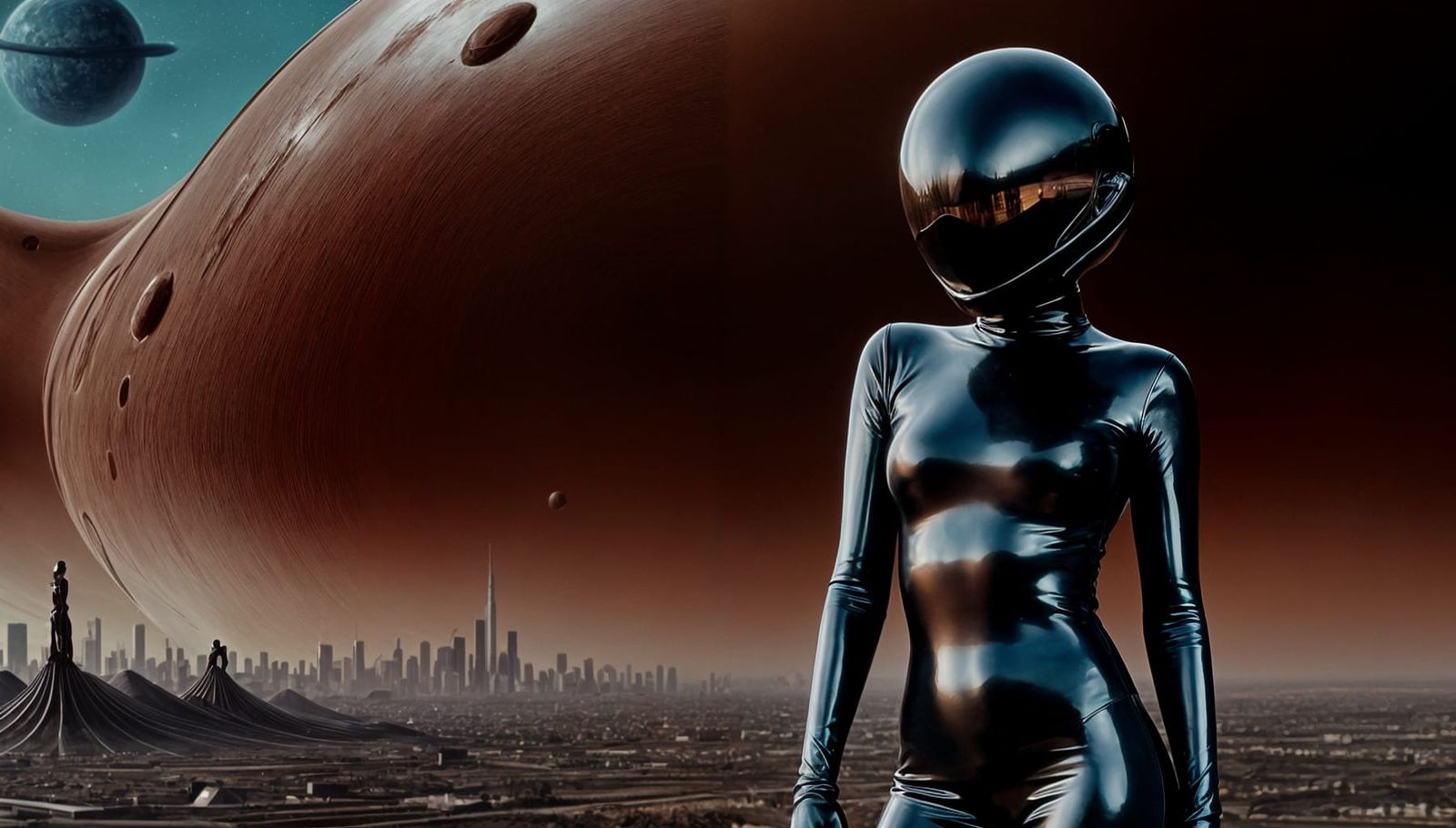 Woman in Latex Suit on Alien Planet
