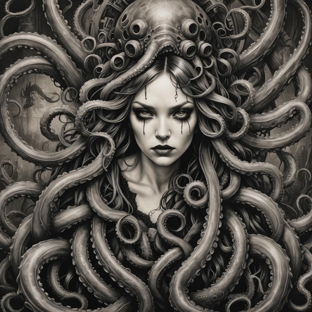 🎩🕶 Cobwebbed Kraken Underground Sea, Brushed Charcoal, Hyp...