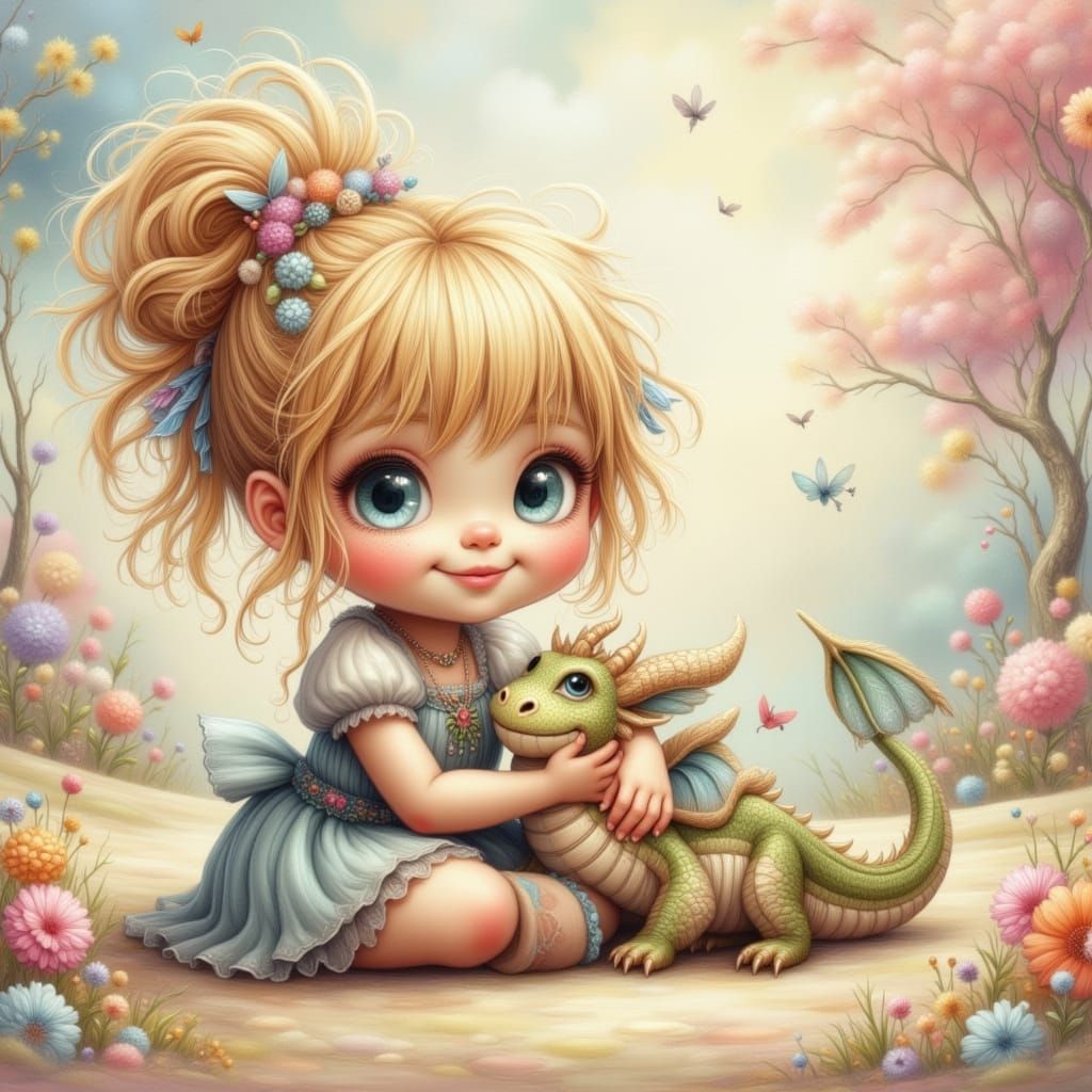 Toddler and Dragon Friendship in Sanrio Style