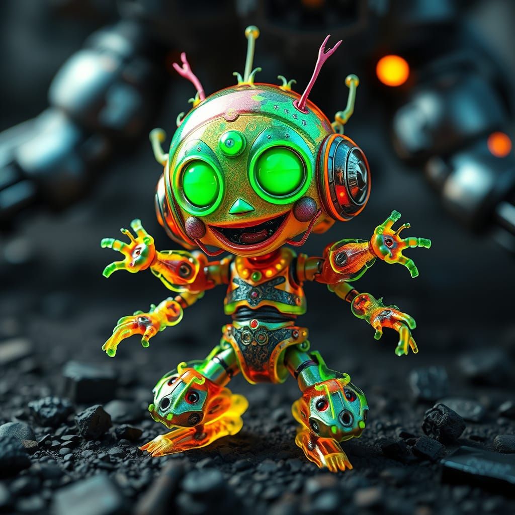 Joyful Multicolored Microbe Creating Human Art