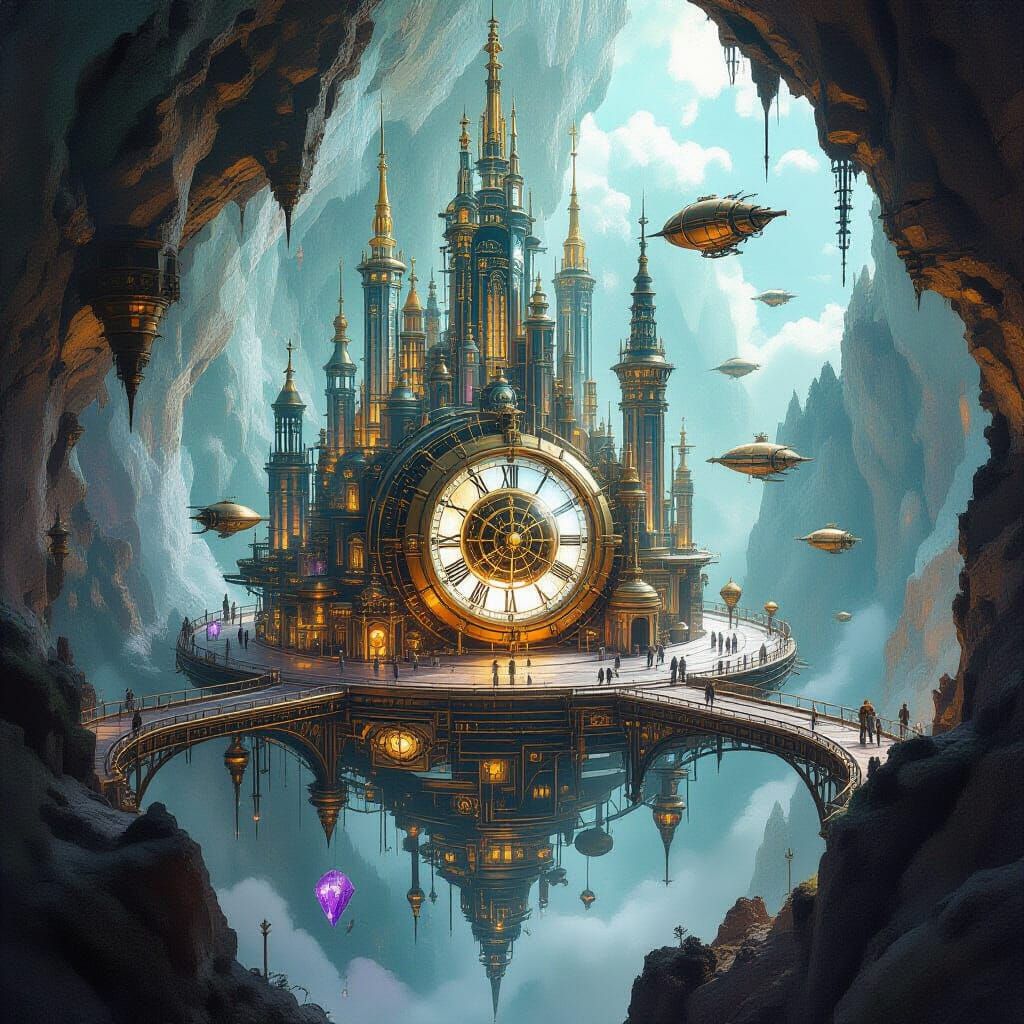 Clockwork City in Geode: Steampunk Airships & Crystal Spires
