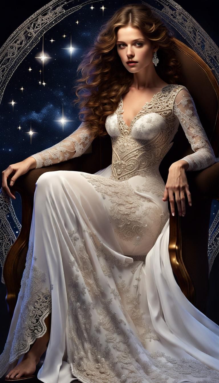 Celestial Queen on Star Throne in Night Sky