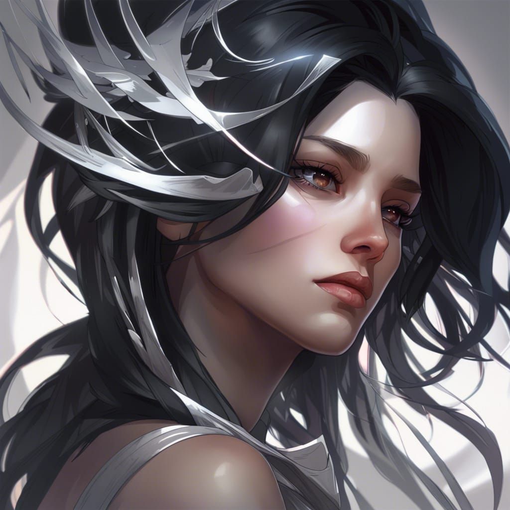 Depressed Person with Silver Eyes: Concept Art Portrait