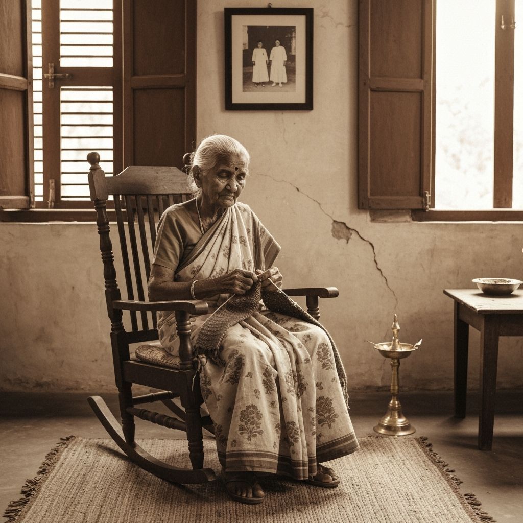 Nostalgic Sepia Photograph of Indian Grandmother Knitting
