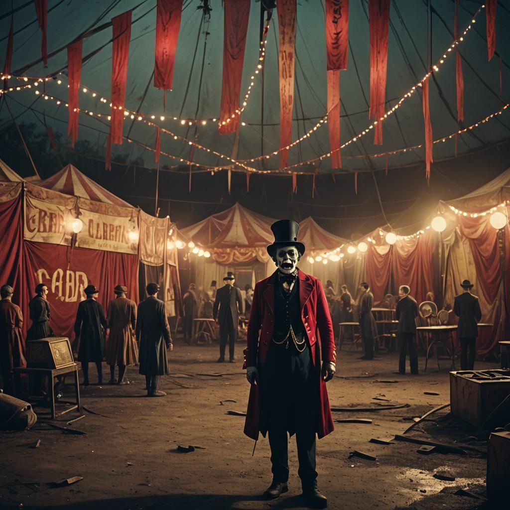 Creepy Zombie Ringmaster in Abandoned Circus