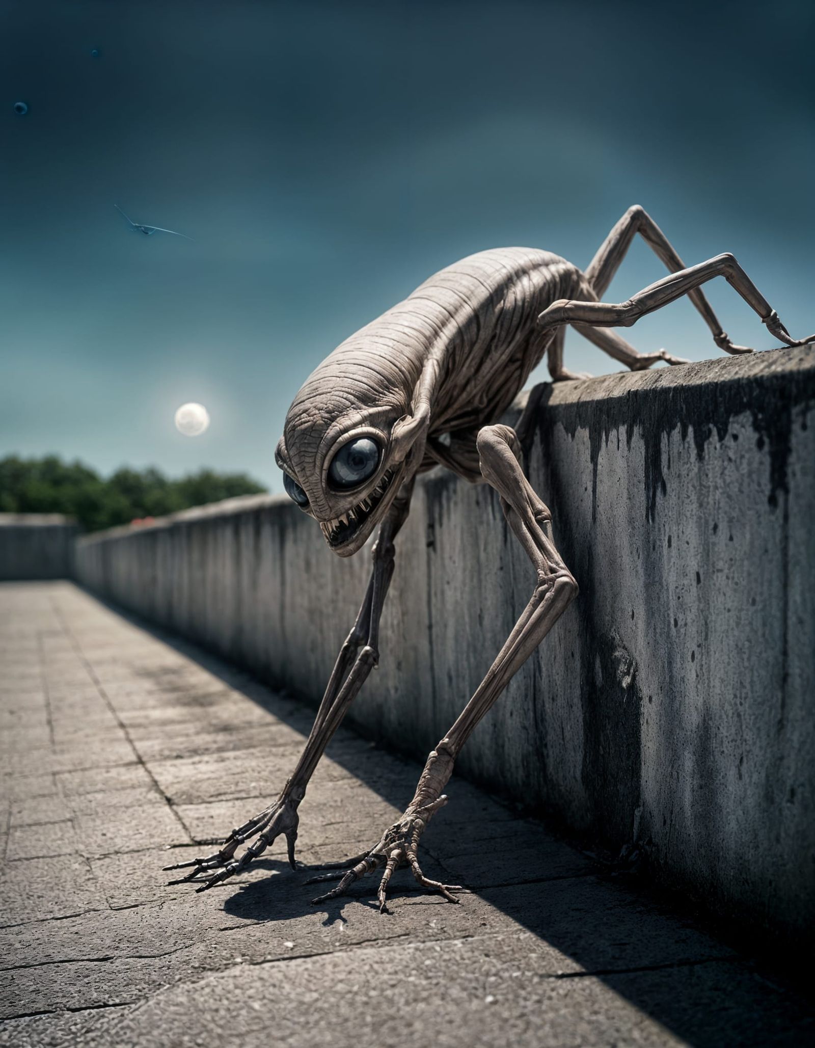 Alien Crawling on Moon Base: Photorealistic Cinematic Shot