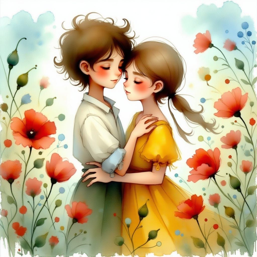 Tender Embrace in a Whimsical Summer Meadow