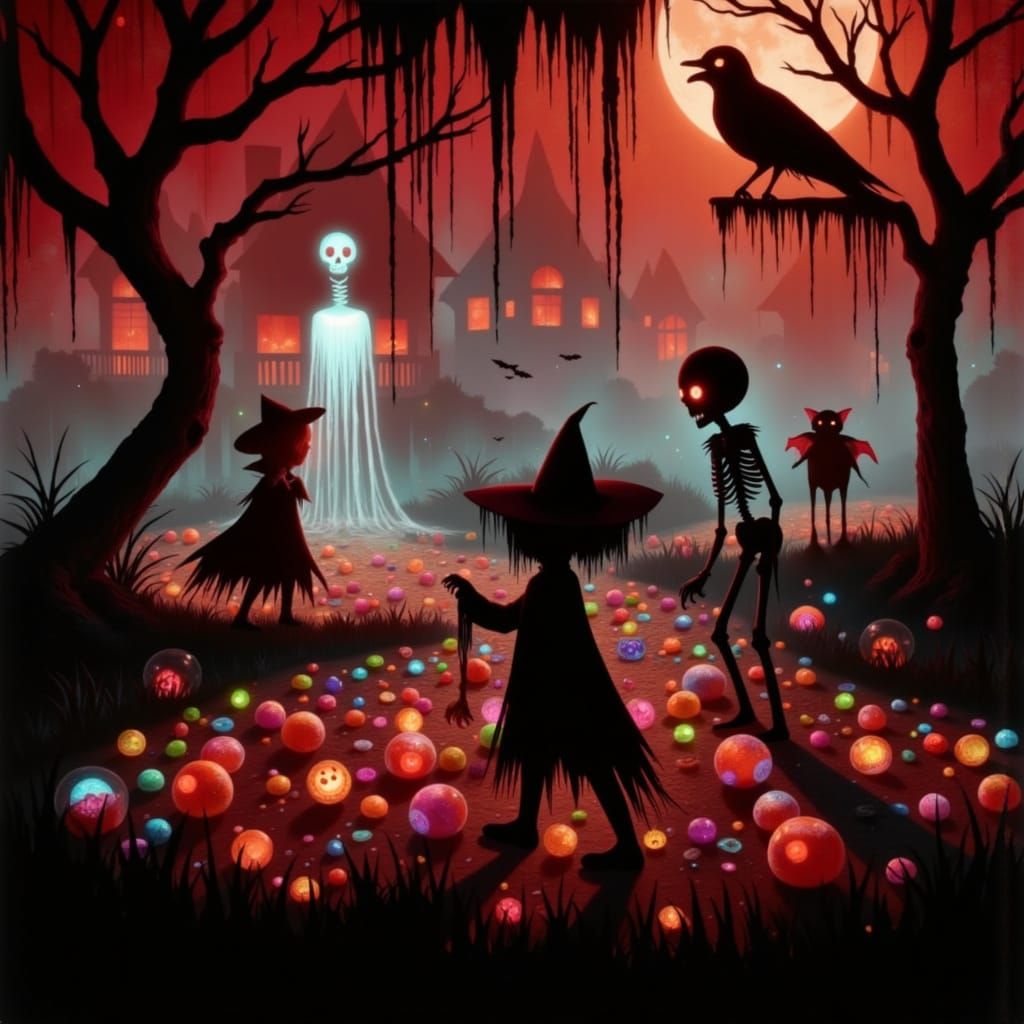 Twisted Halloween Night with Eerie Costumes and Glowing Cand...