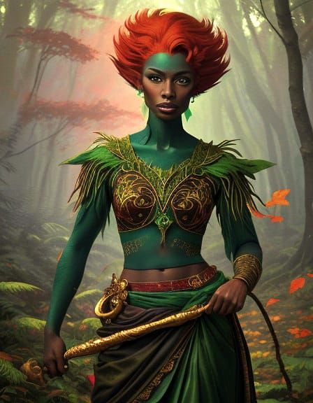 Whimsical Fauvist Portrait of a Dark Pixie Woman