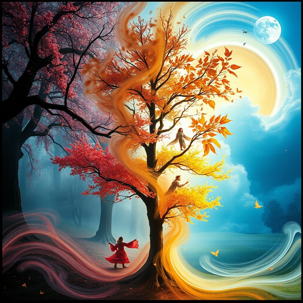 Ethereal Harmony of the Seasons in Swirling Motion