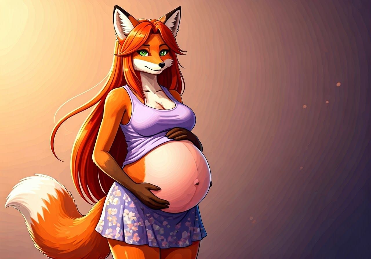 Anime Fox-Woman with Floral Skirt in Studio Trigger Style