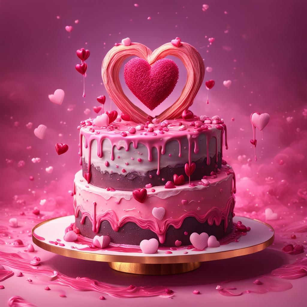 Heart-Shaped Pink Dessert Cake: Fantasy Concept Art