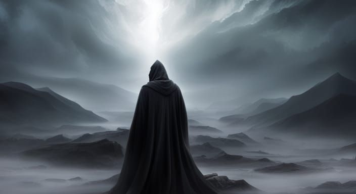 God of Time in Black Robe: Fantasy Horror Art