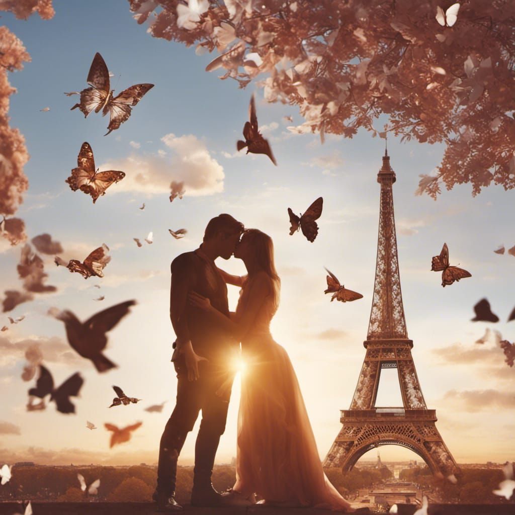 Romeo and Juliet Kiss at the Eiffel Tower