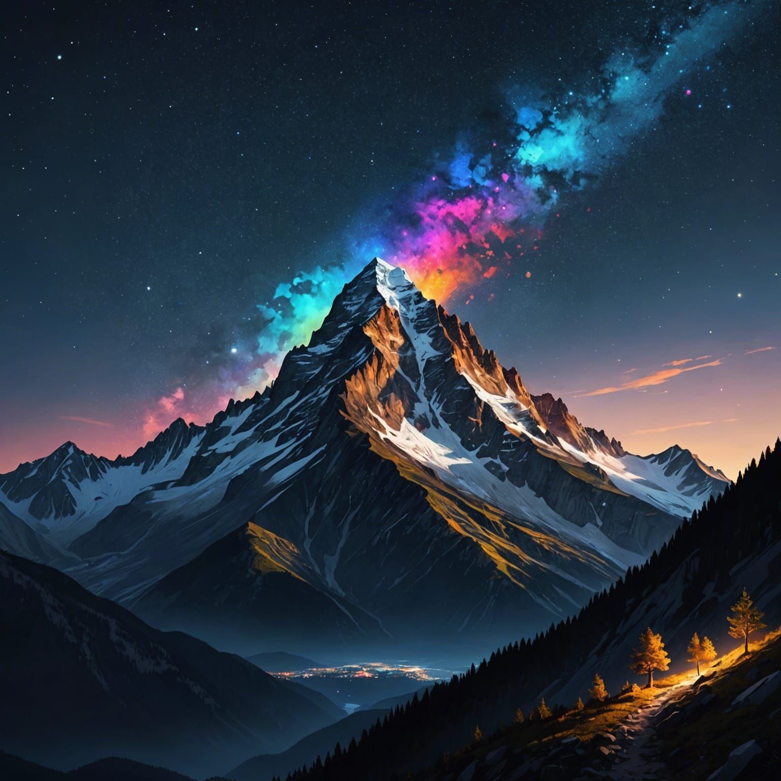 Hyperrealistic Night Sky Over Mountain: Concept Art