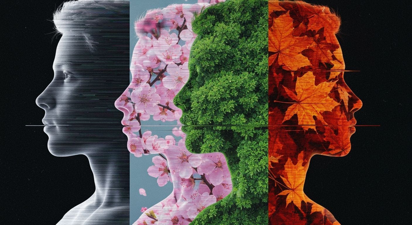 Glitchcore Silhouettes: A Surreal Seasons Portrait