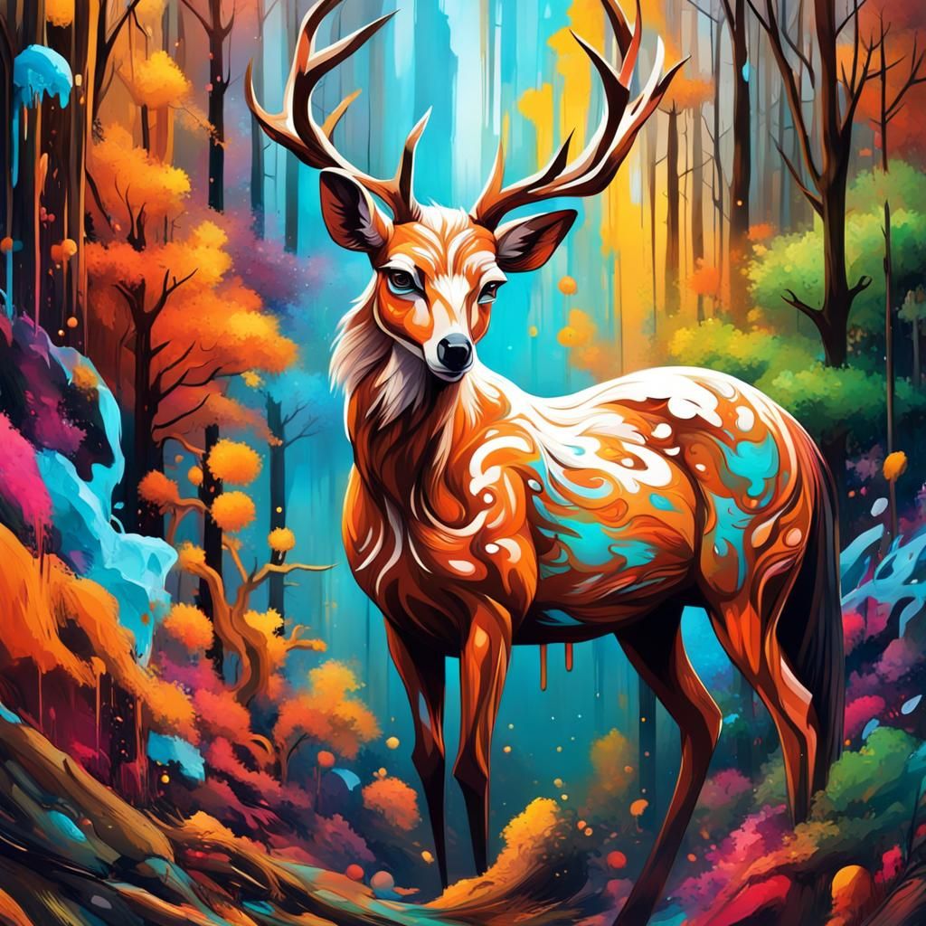 Colorful Woodland Animals in Graffiti Splash Art Style