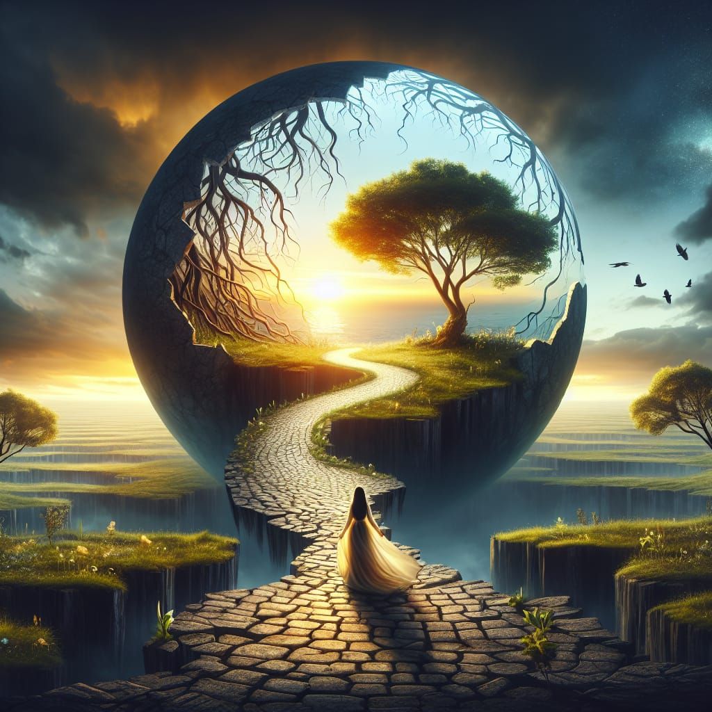 Surrealistic Dreamworld with a Radiant Sunrise