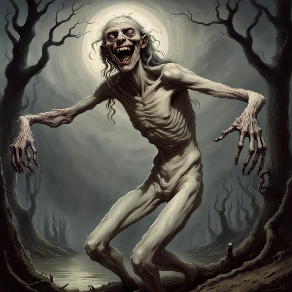 Demonic Creature Smiling Wickedly in Horror Style