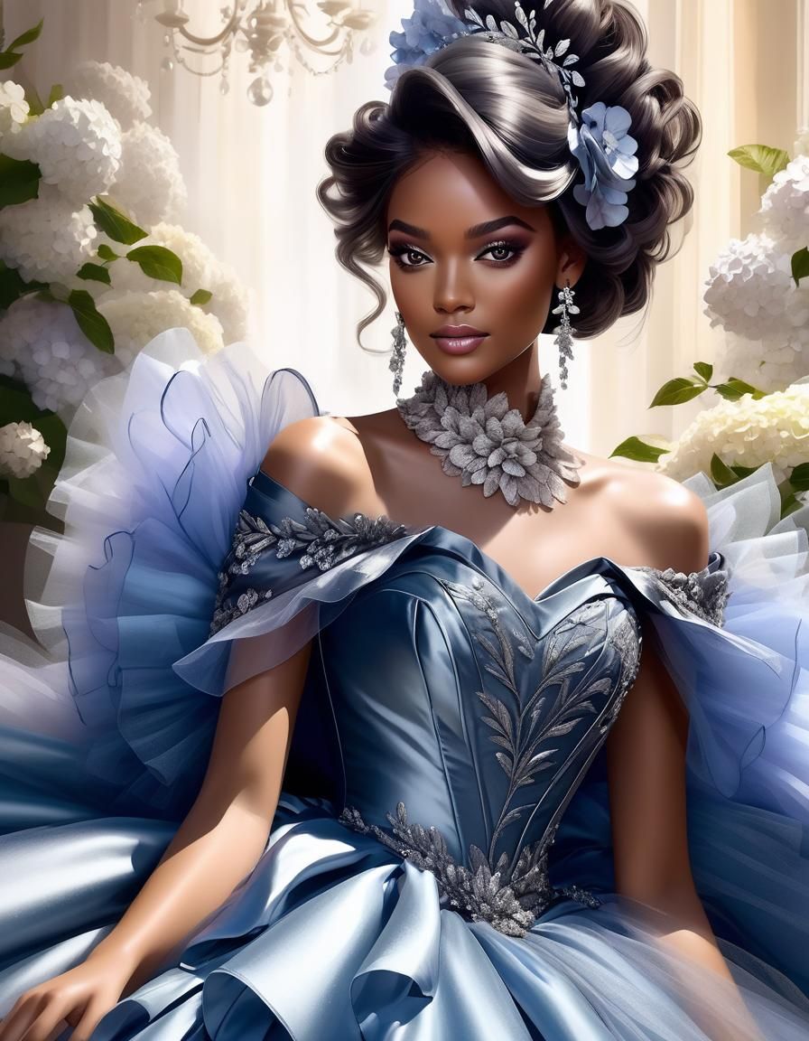 Lady in Hydrangea Gown, Painterly Digital Art