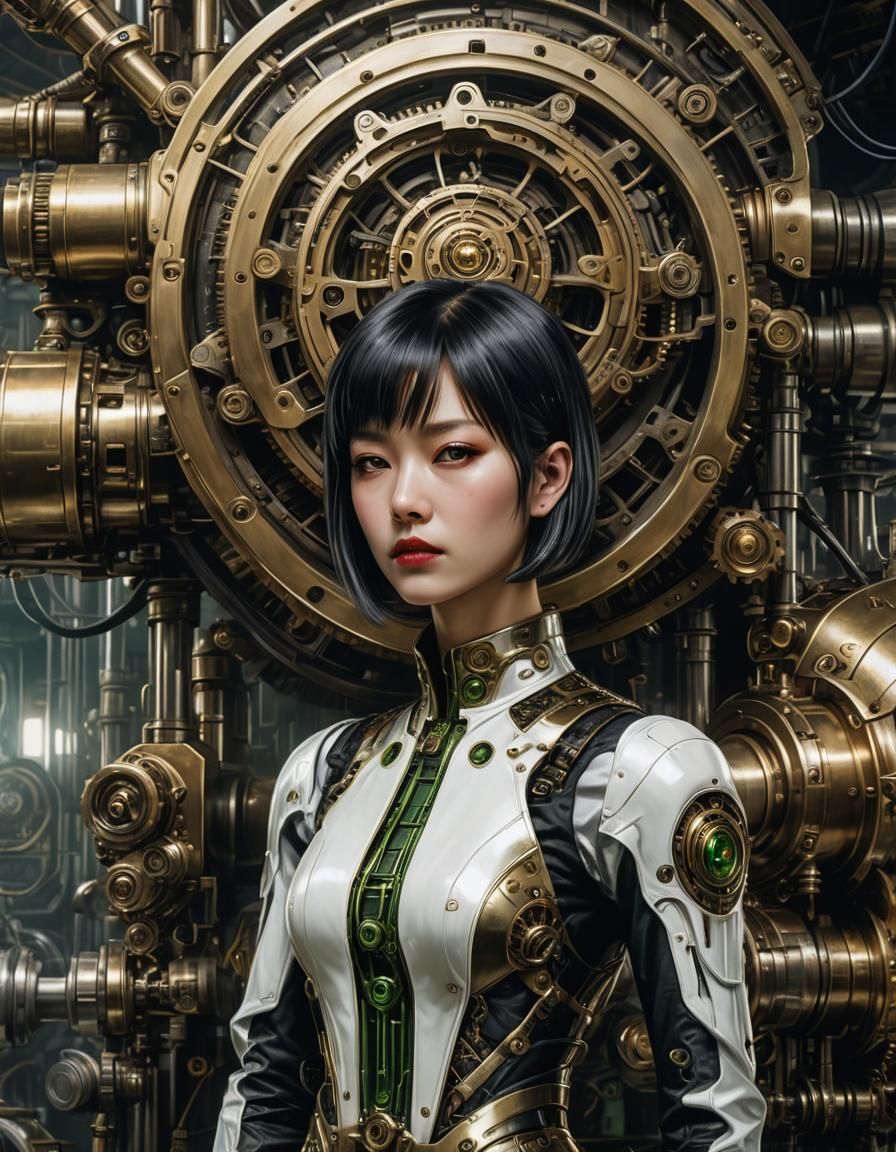 Momoko Okazaki in Cyberpunk Steampunk Biomechanical Fusion