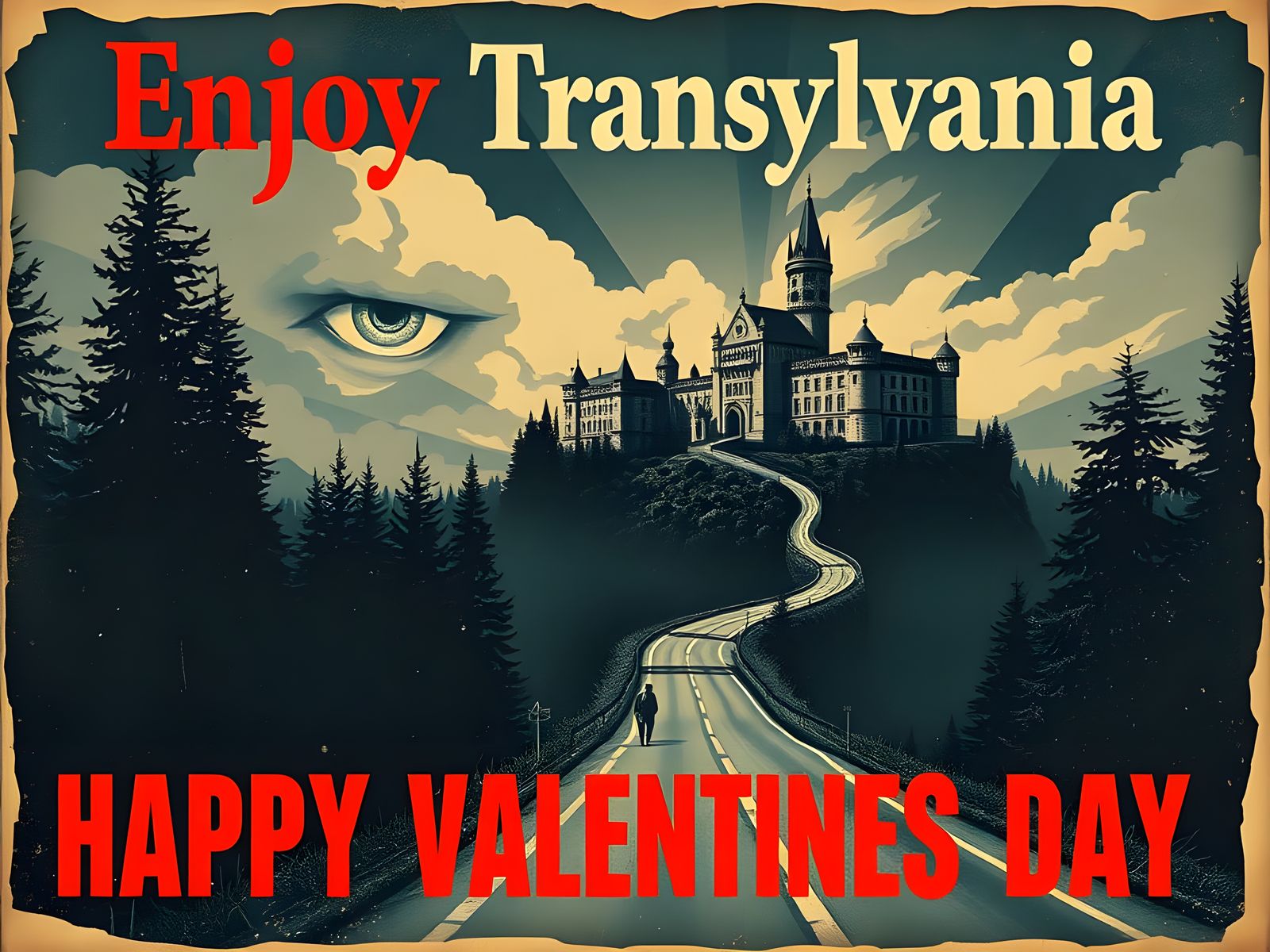 Mysterious Transylvania Landscape in Distressed Constructivi...