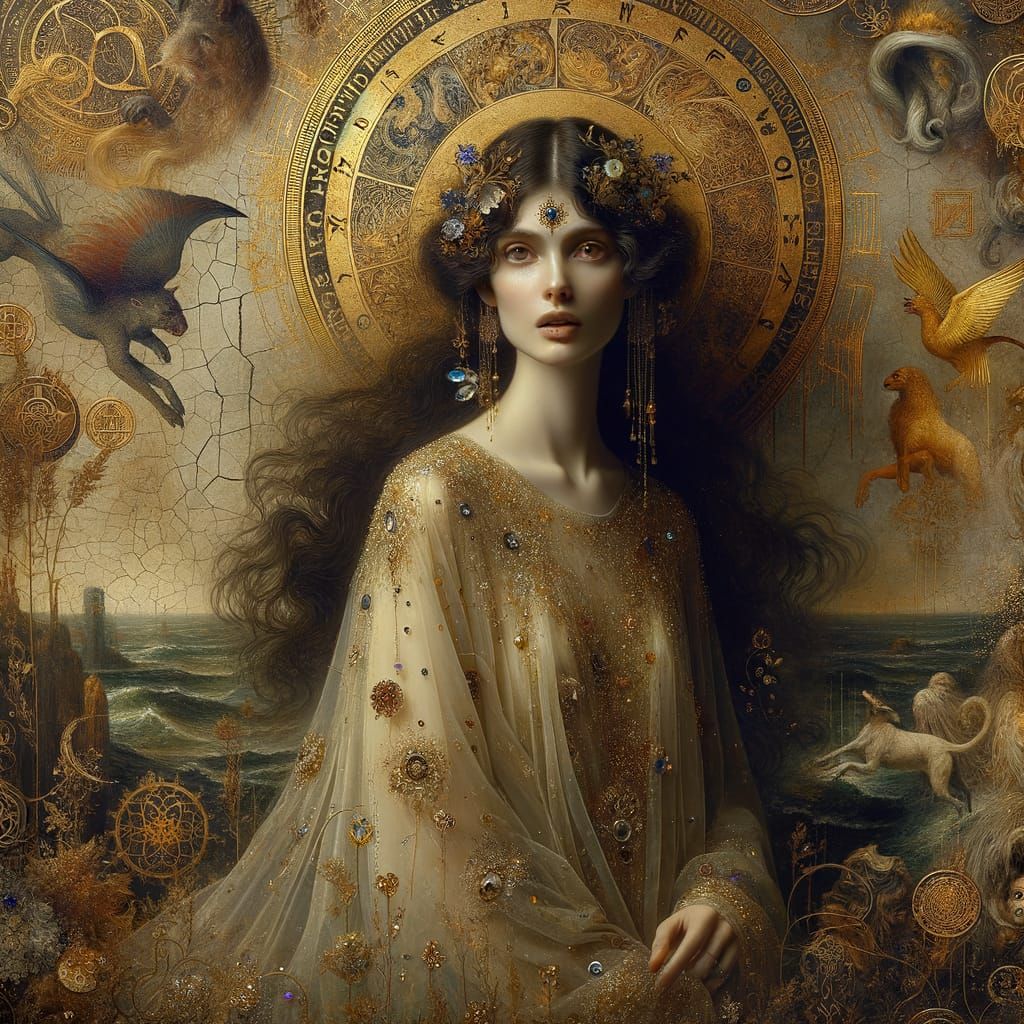 Ethereal Woman Emerges from Opulent Painting