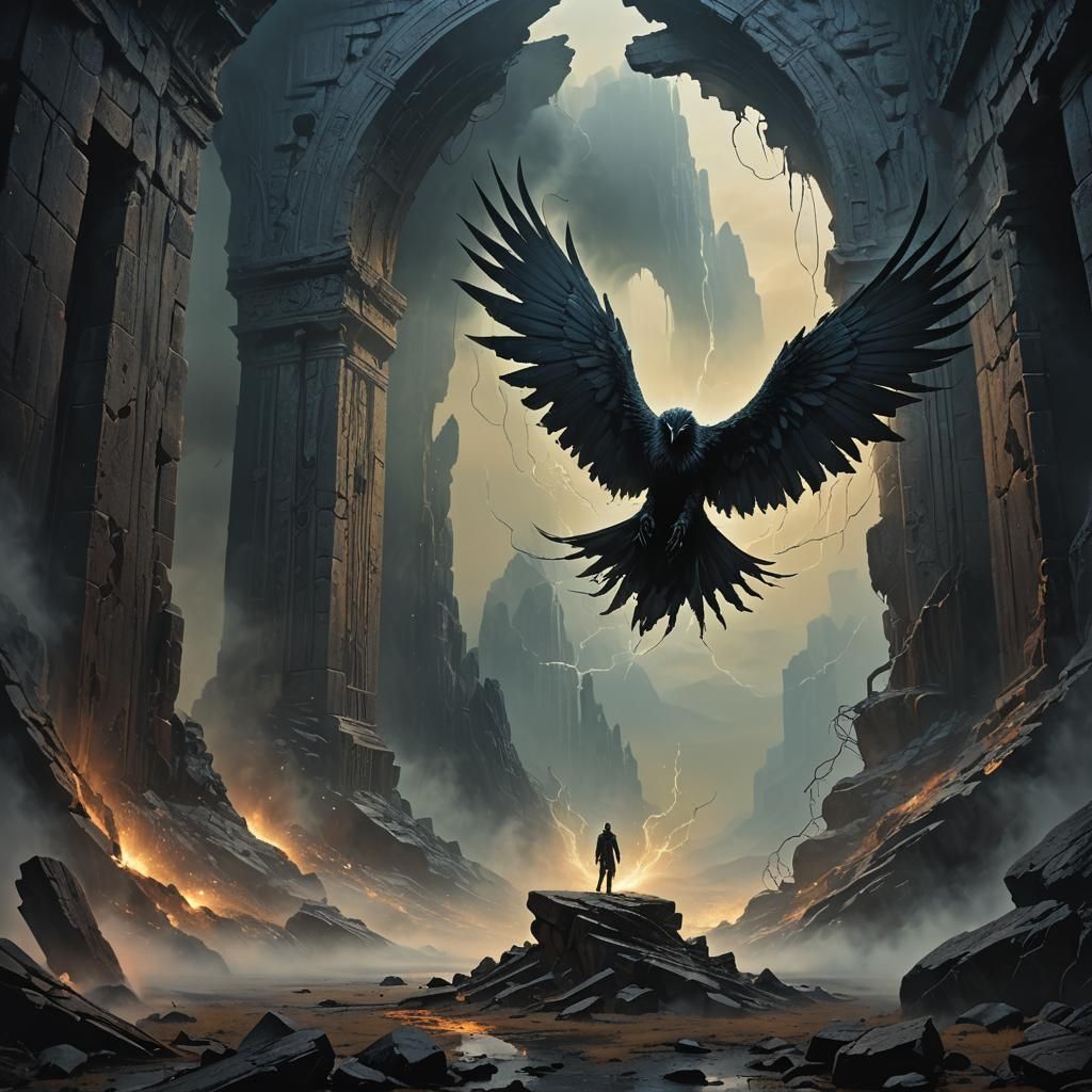 Dark Winged Creature Emerges in Surreal Digital Painting