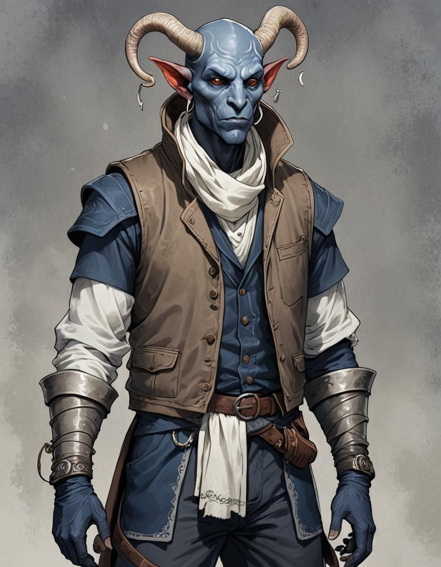 Tiefling Man with Stone Wings on Balcony in Detailed Matte P...