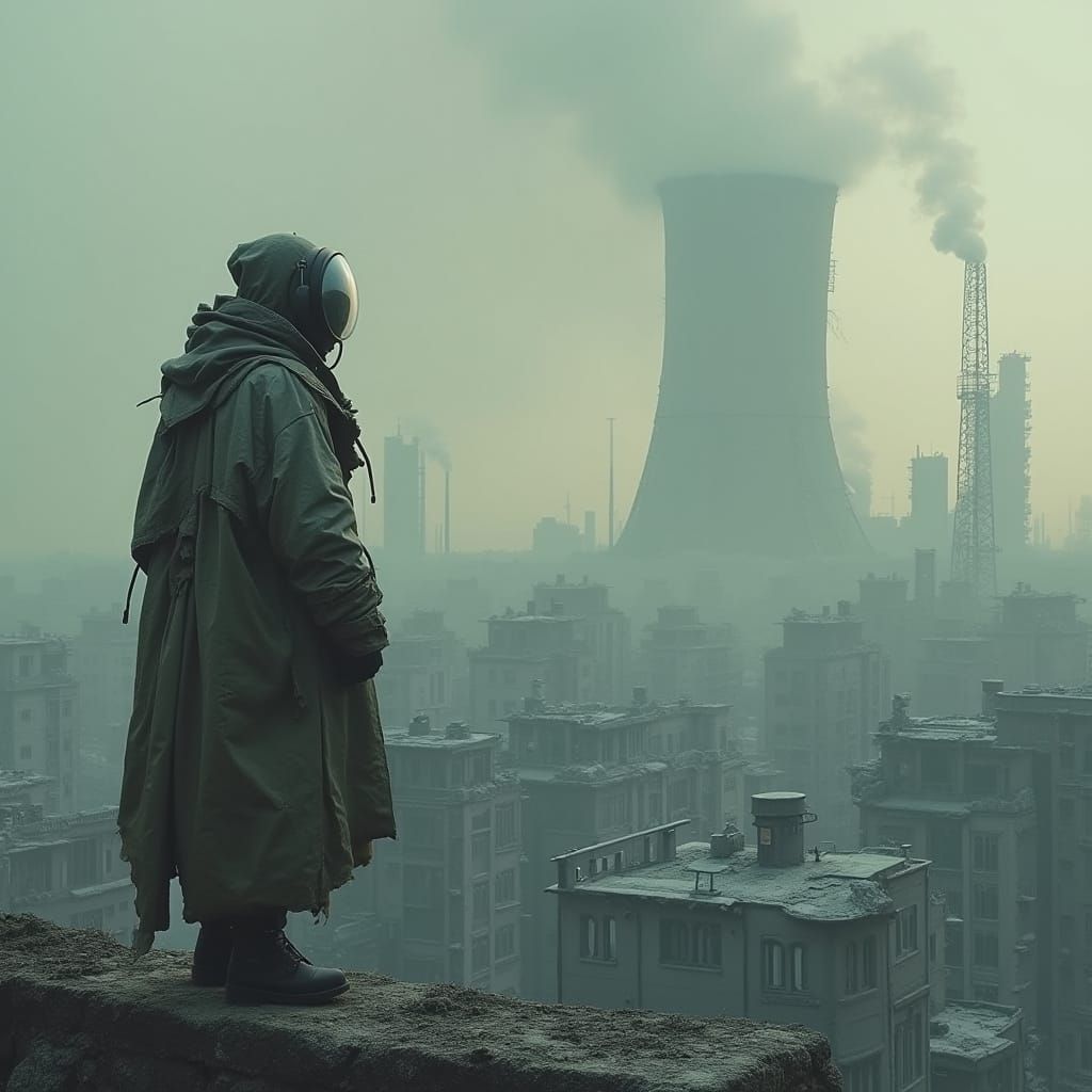 Distopian Cityscape in Ruins, Inspired by Syd Mead and H.R. ...