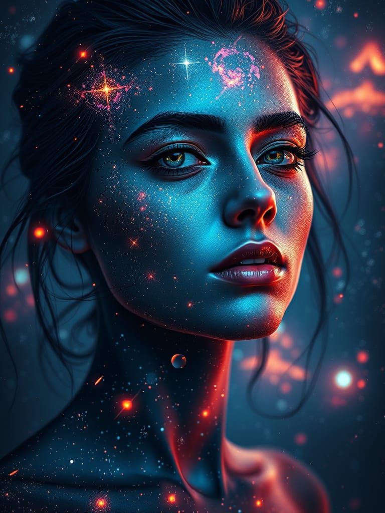 Galactic Woman: A Hyperrealistic Portrait