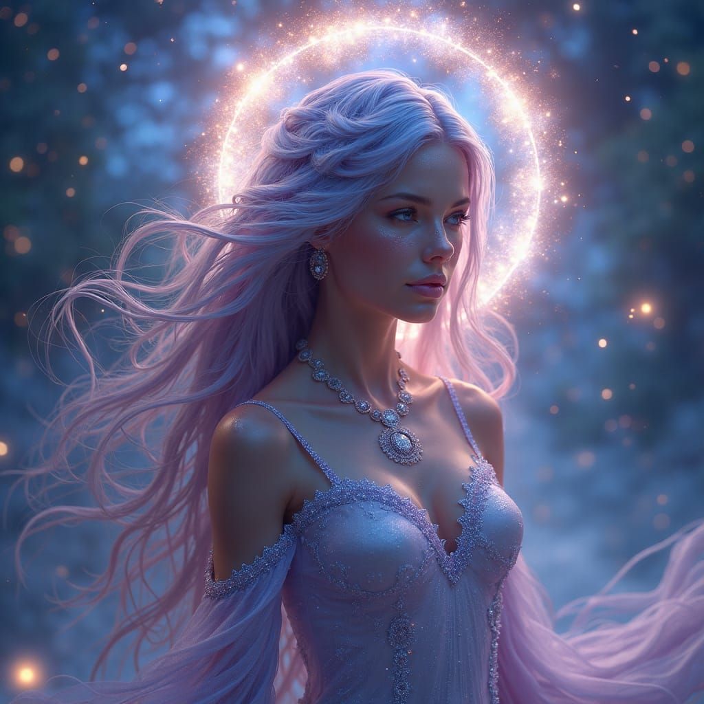 Cosmic Goddess Emerges From Starlight Veil