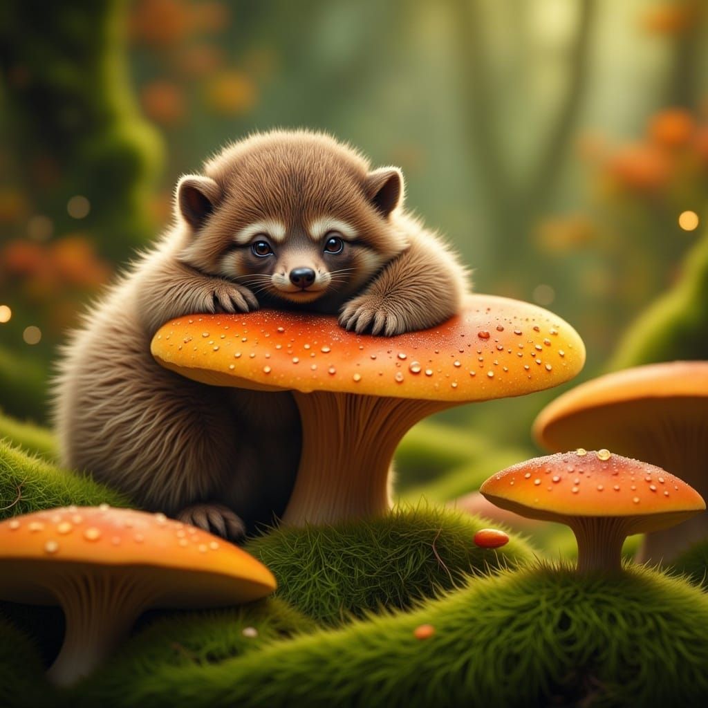 Tiny Sloth on Mushroom: Macro Photography