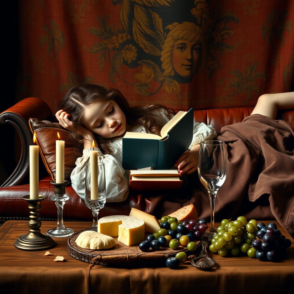 Girl Reading in Renaissance Room, Old Masters Style