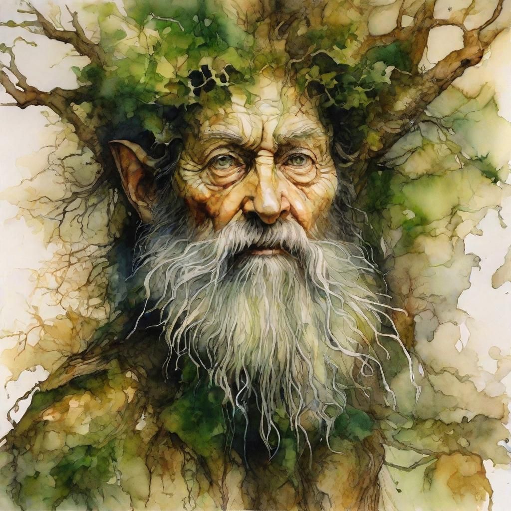 Treebeard Portrait in Lothlórien, Alcohol-Ink Neurographic A...