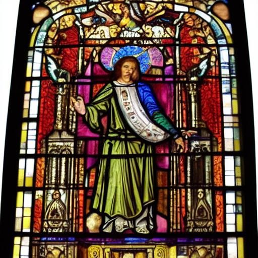 Angel Stabbing Saint in Stained Glass Style