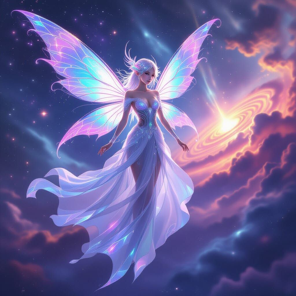 Cyberpunk Fairy in Cosmic Nebula
