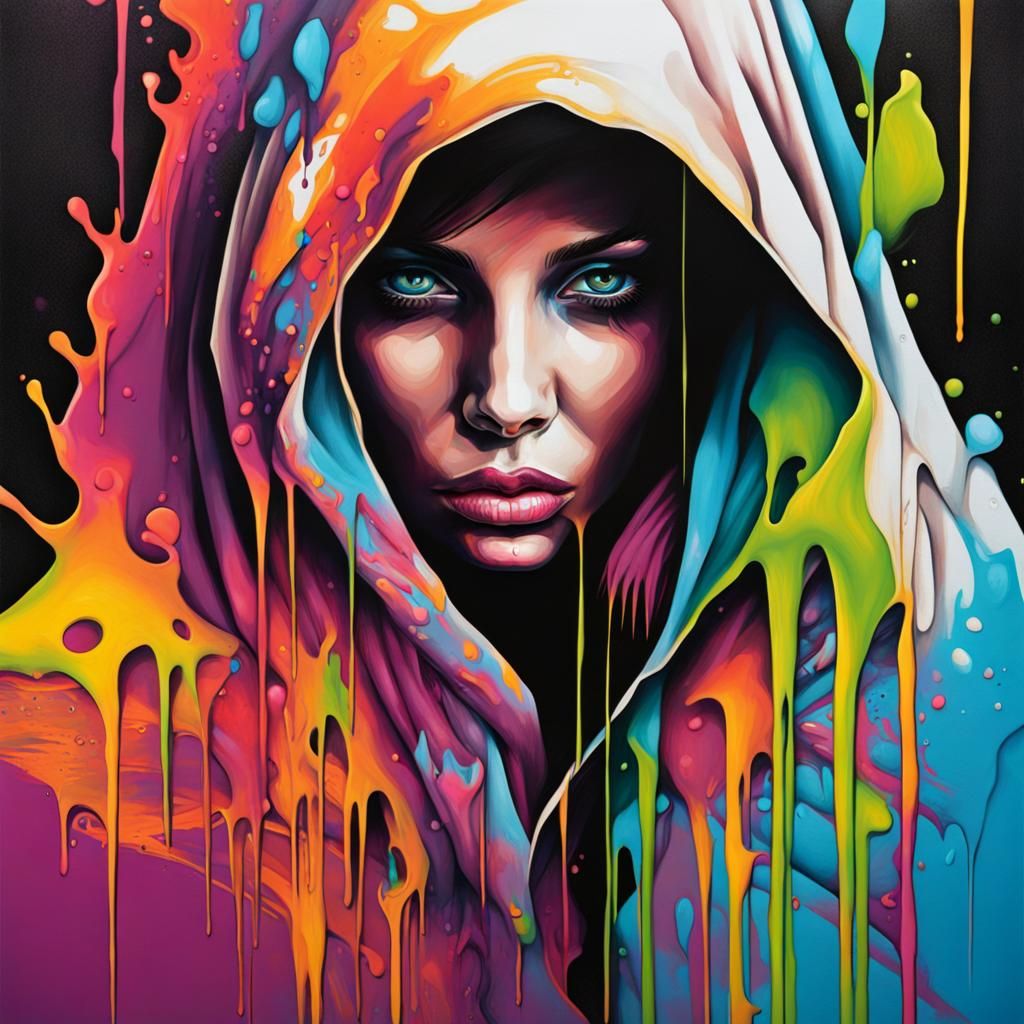 Woman with Veil in Graffiti Street Art Style