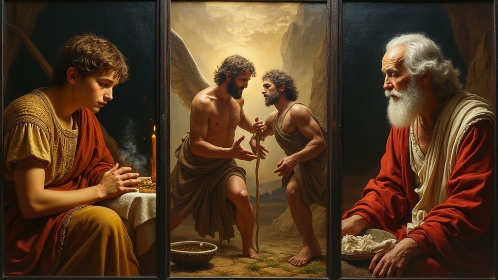 Renaissance-Style Triptych Depicting Jacob's Life