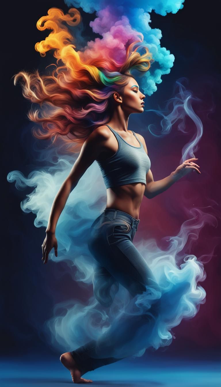 Hyperrealistic Dancer with Smoke