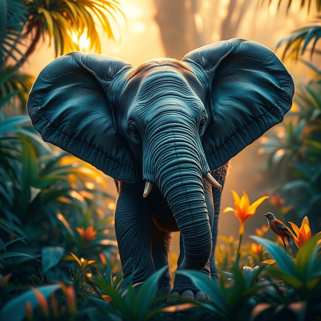 Majestic Baby Elephant in Lush Jungle Scene