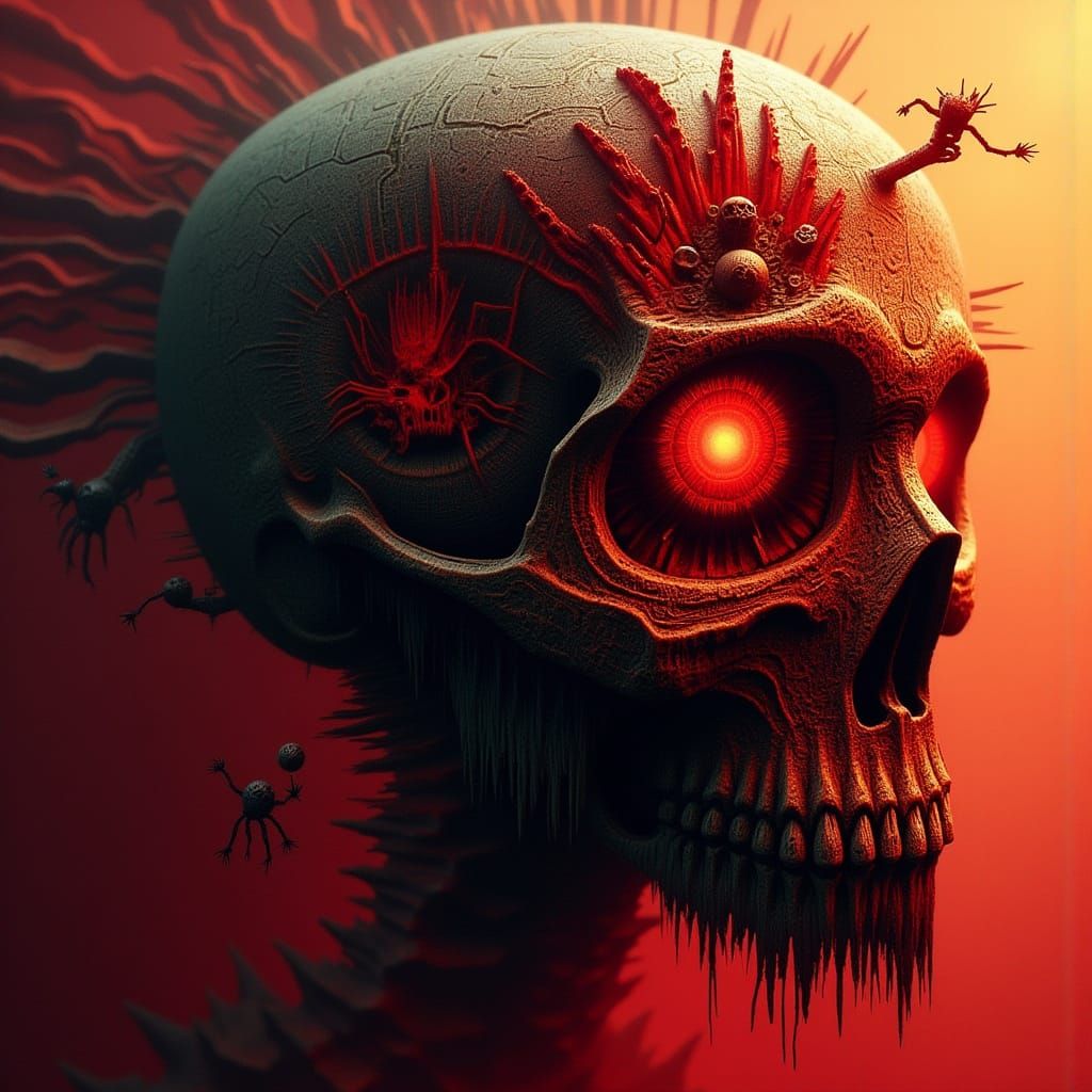 Dark Forest Skull Illusion in Glitchcore Style