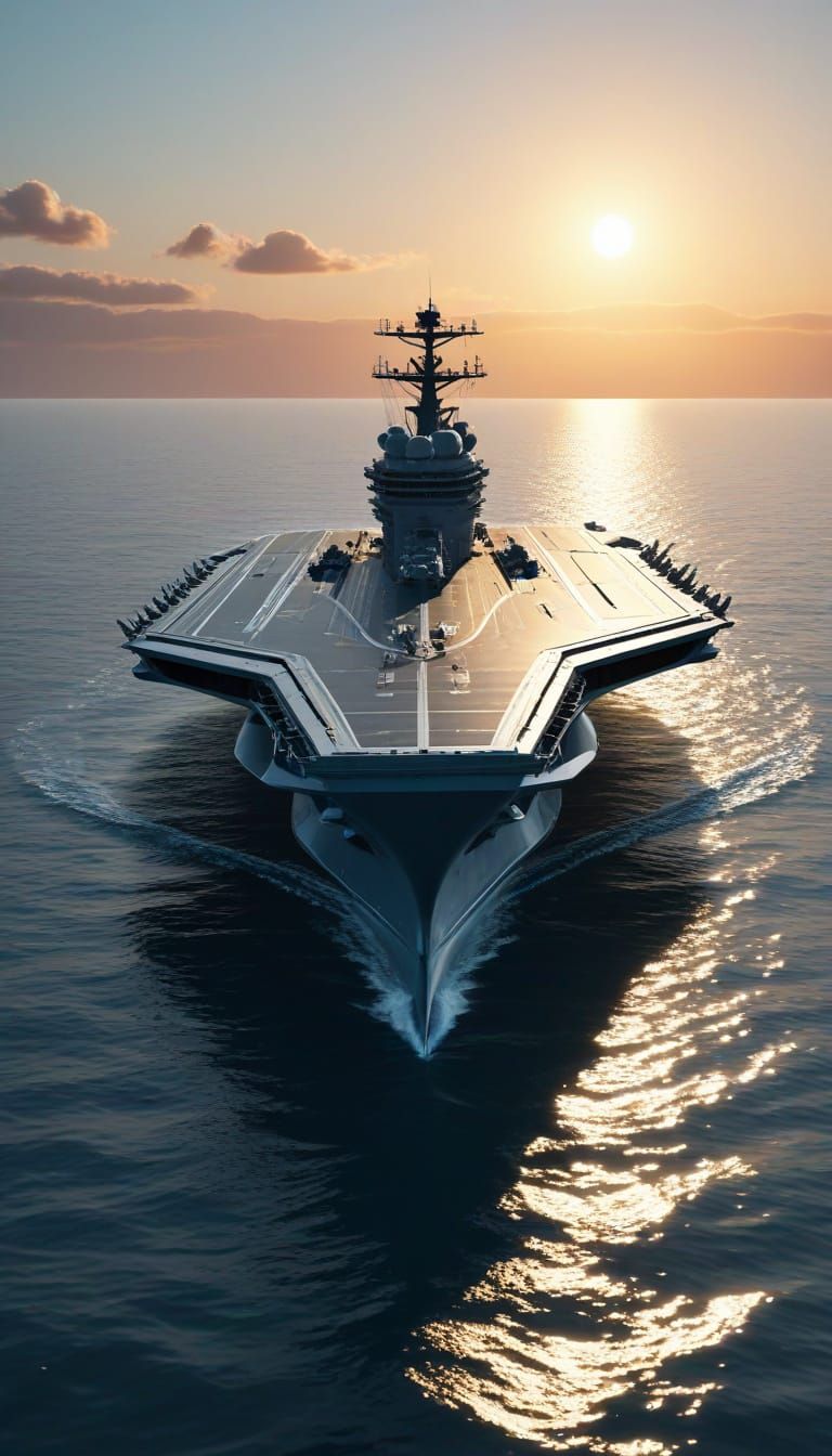 Futuristic US Aircraft Carrier Trimaran in Open Water